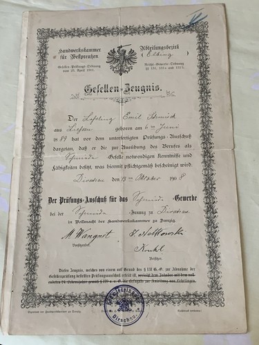 Gesellenzeugnis 1908 schmied - gesellenzeugnis,